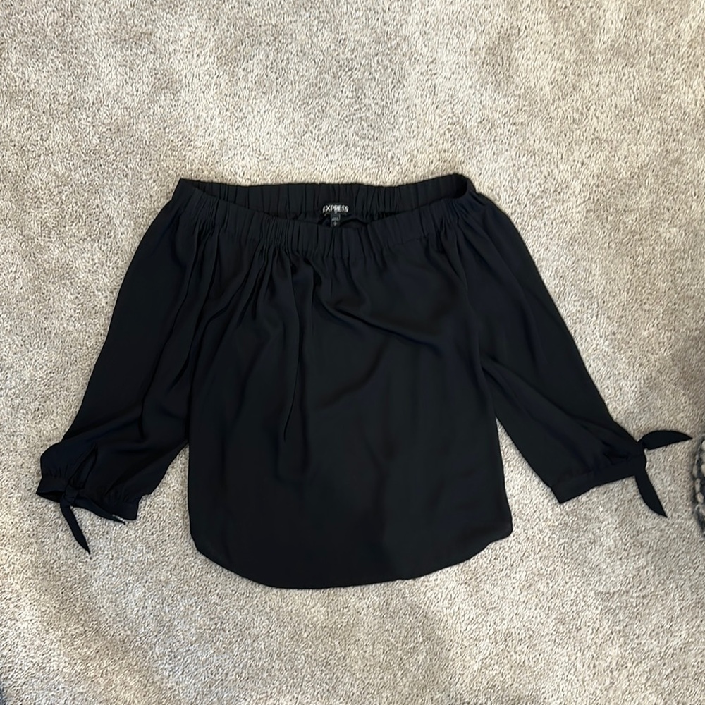 Express Black 3/4 Sleeve Off The Shoulder Blouse